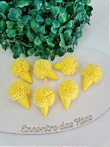 Aplique Sorvete com Pompom de Renda Amarelo - Unidade